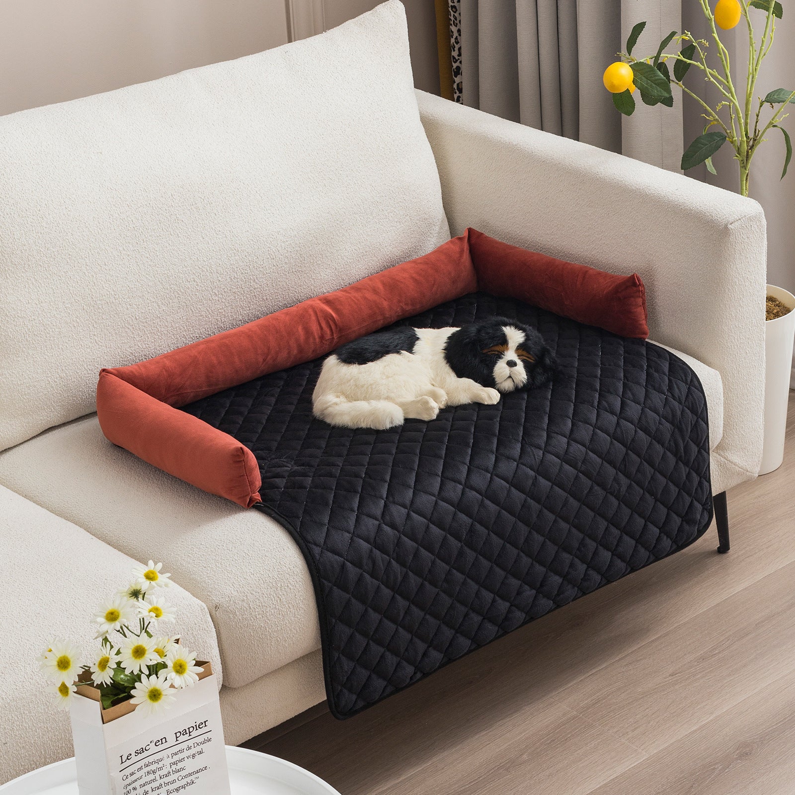 Large dog sofa bed with cushion.