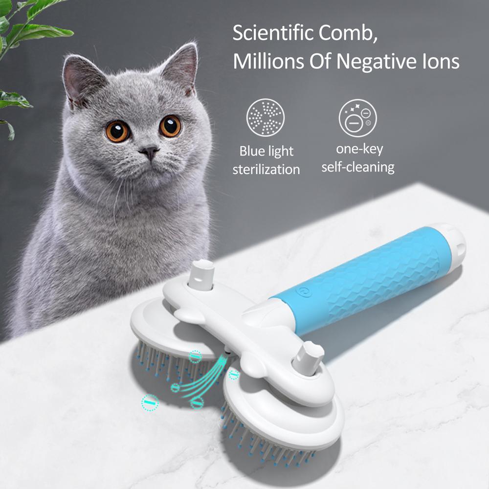 Self-Cleaning Double-Headed Pet Brush with Negative Ions