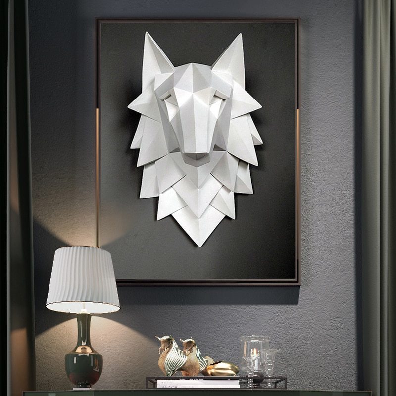 3D Abstract Wolf Head Sculpture, Handmade Resin Art for Wall Decor.