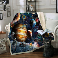 Cartoon Sloth and Outer Space Sherpa Fleece Blanket