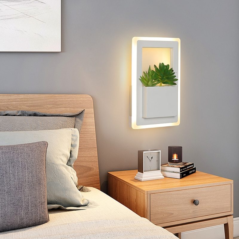 Modern White LED Wall Lamp with Plant Design