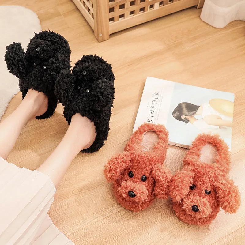 Winter warm dog plush slippers for women.