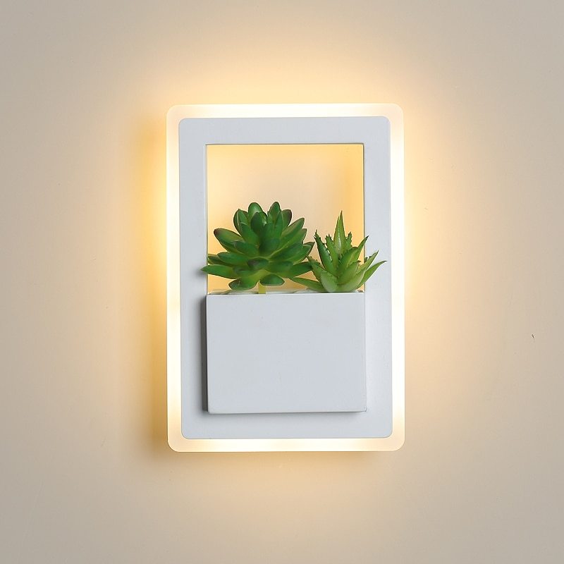 Modern White LED Wall Lamp with Plant Design