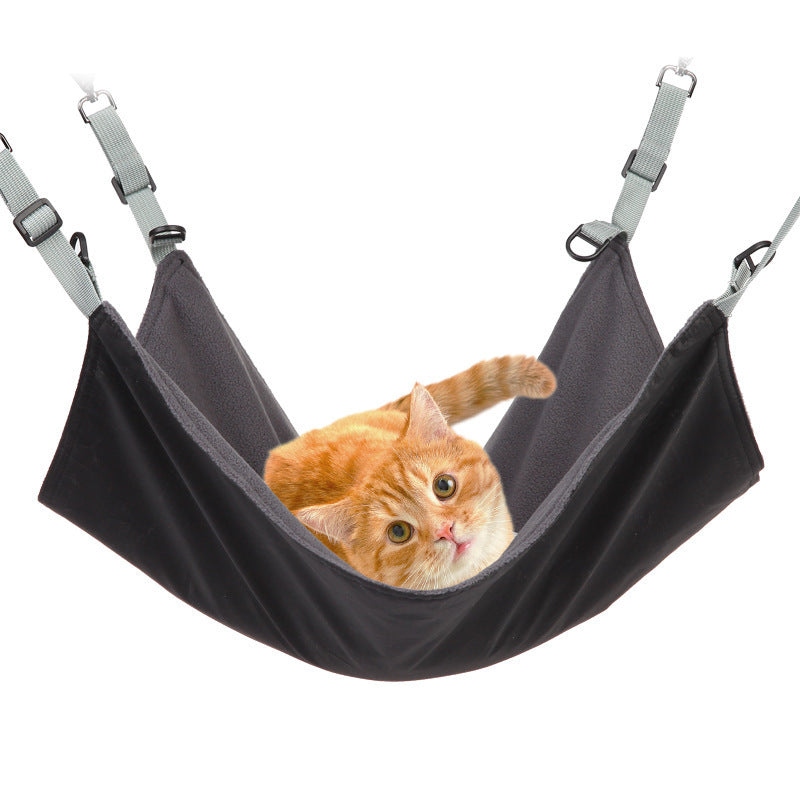 Four-Season Hanging Pet Hammock with Plush and Waterproof Nylon