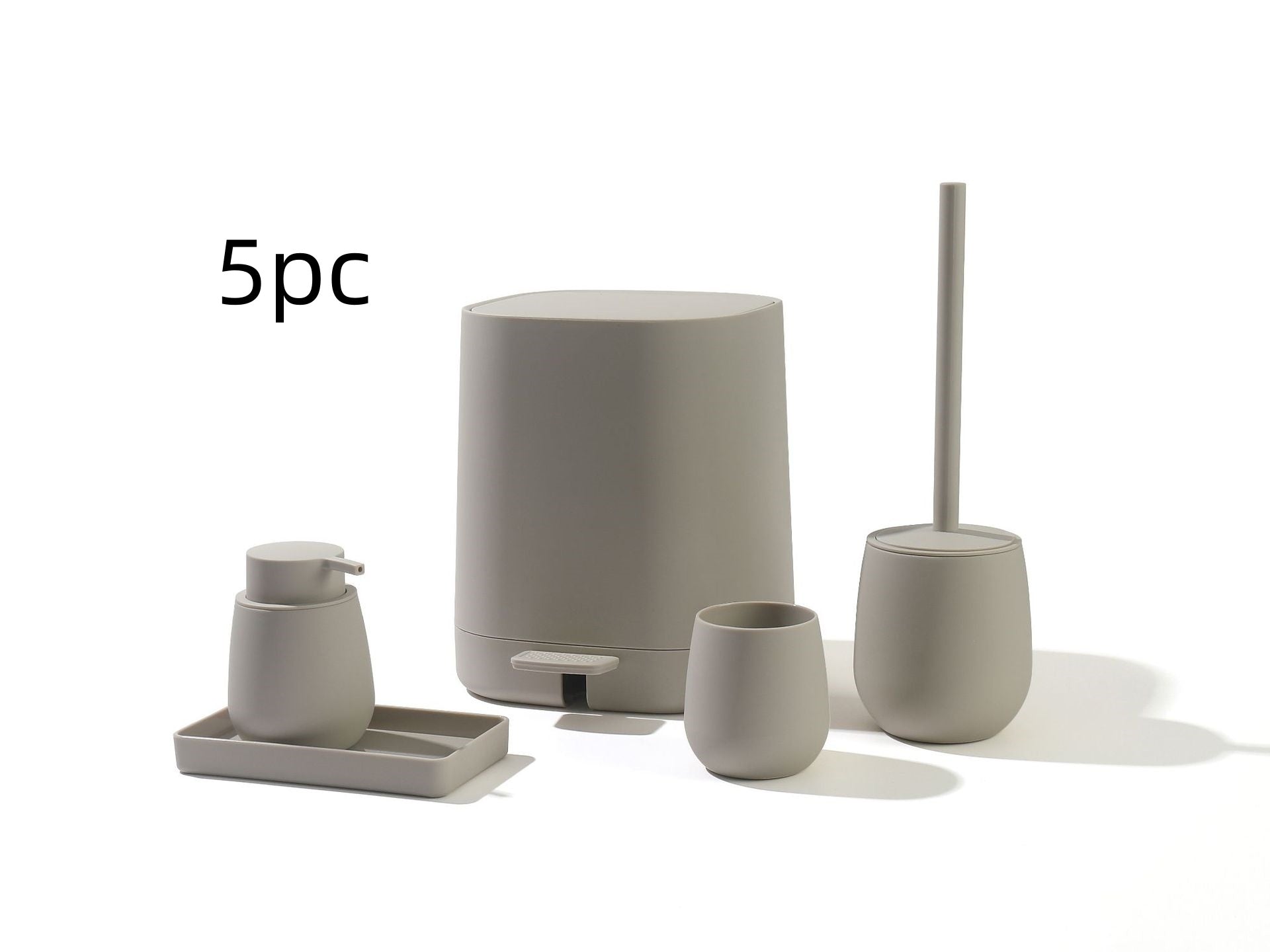 Bathroom Set: Trash Can, Soap Dispenser, Toothbrush Cup, Toilet Brush