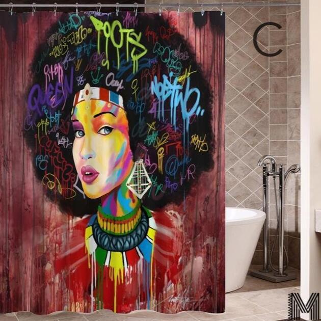 African Girl Graffiti Shower Curtain
