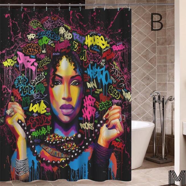 African Girl Graffiti Shower Curtain