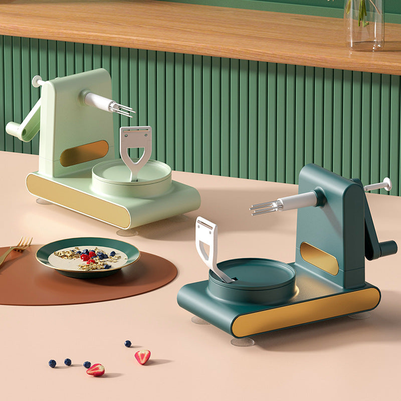 Hand-cranked multifunctional peeler.