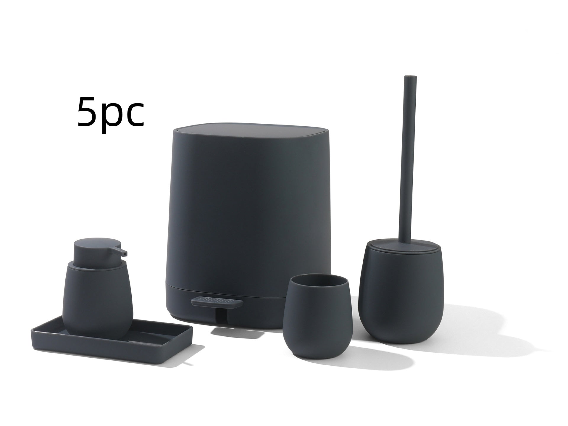 Bathroom Set: Trash Can, Soap Dispenser, Toothbrush Cup, Toilet Brush