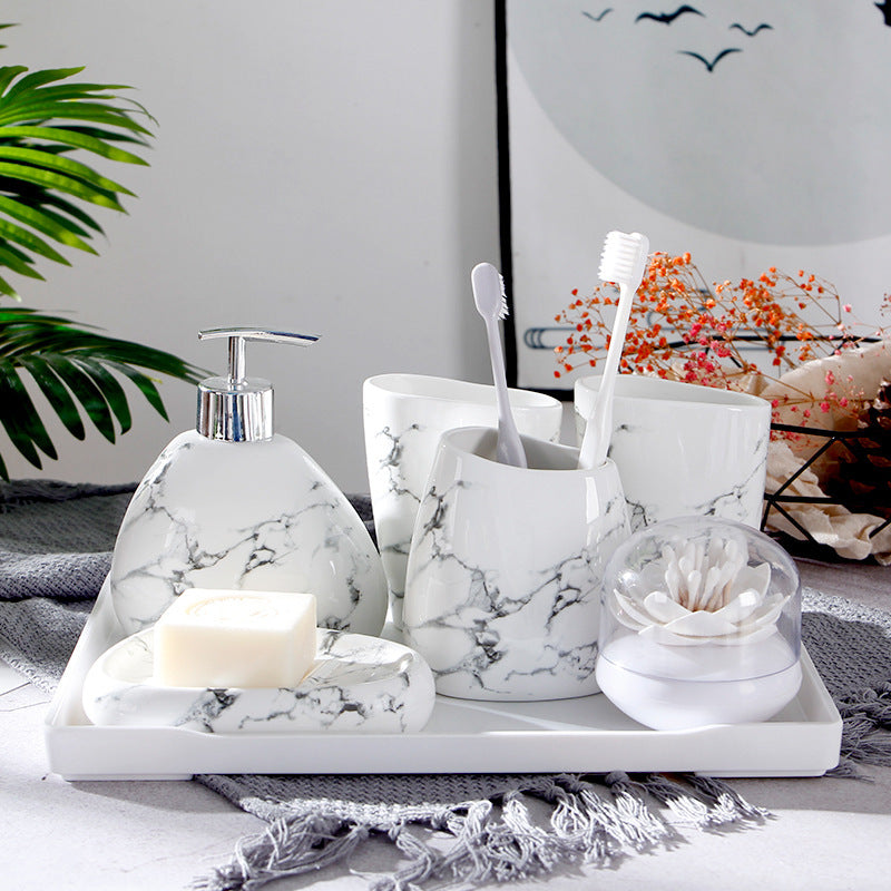 Marble Texture Ceramic Bathroom Cup Set