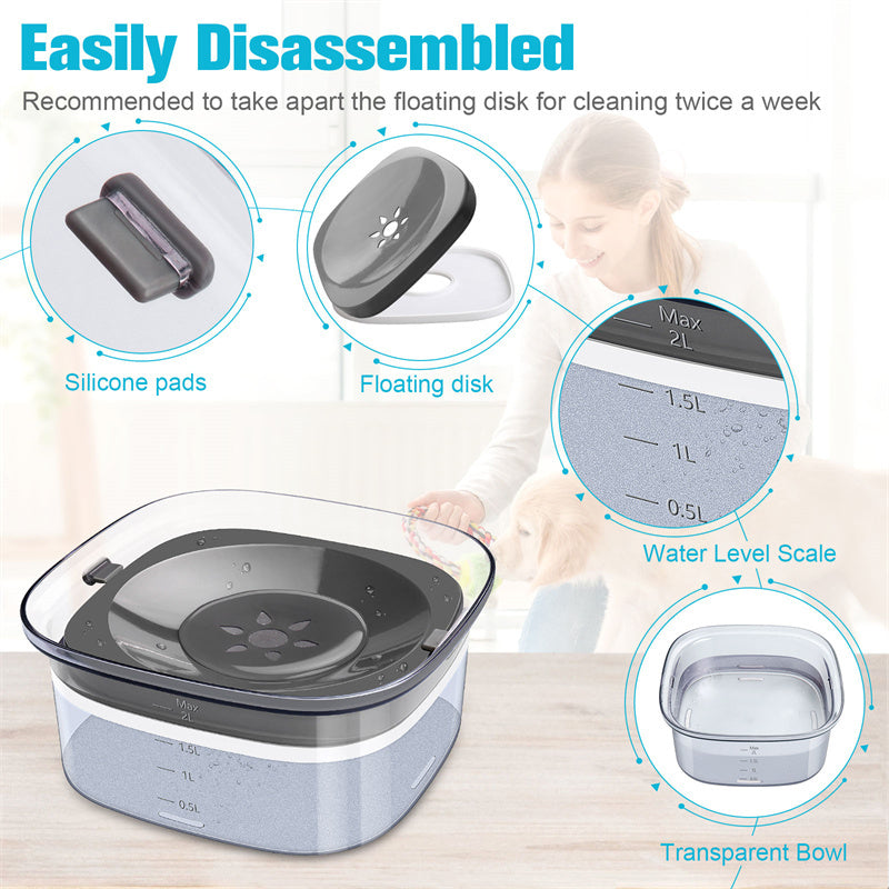 70oz Spill-Proof Dog Water Bowl with Visible Water Level