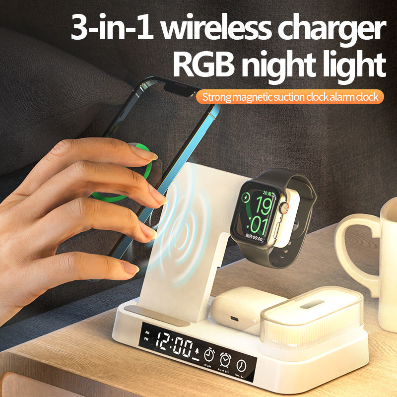 4-in-1 Wireless Charger with Alarm Clock and RGB Night Light