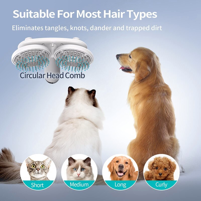 Self-Cleaning Double-Headed Pet Brush with Negative Ions