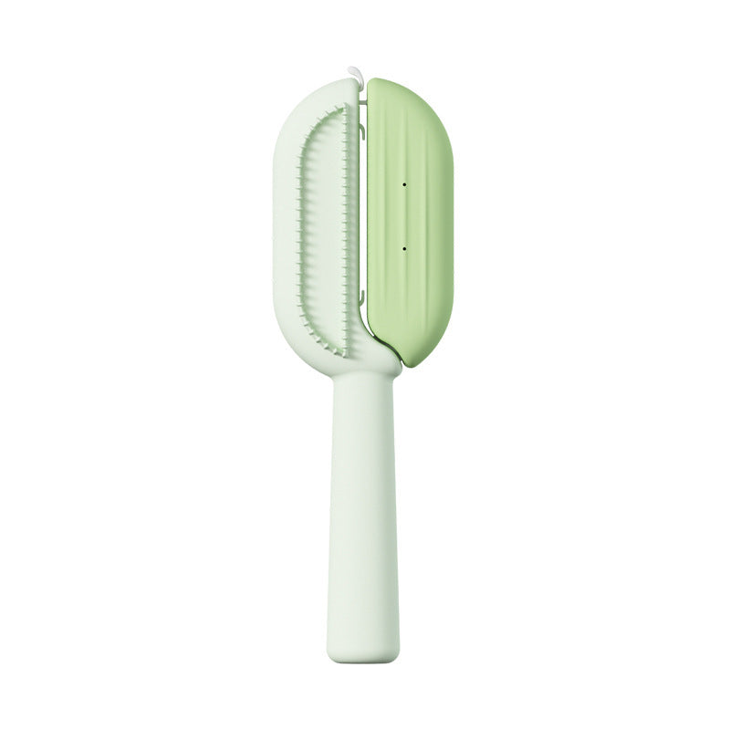 Self-cleaning pet grooming brush.