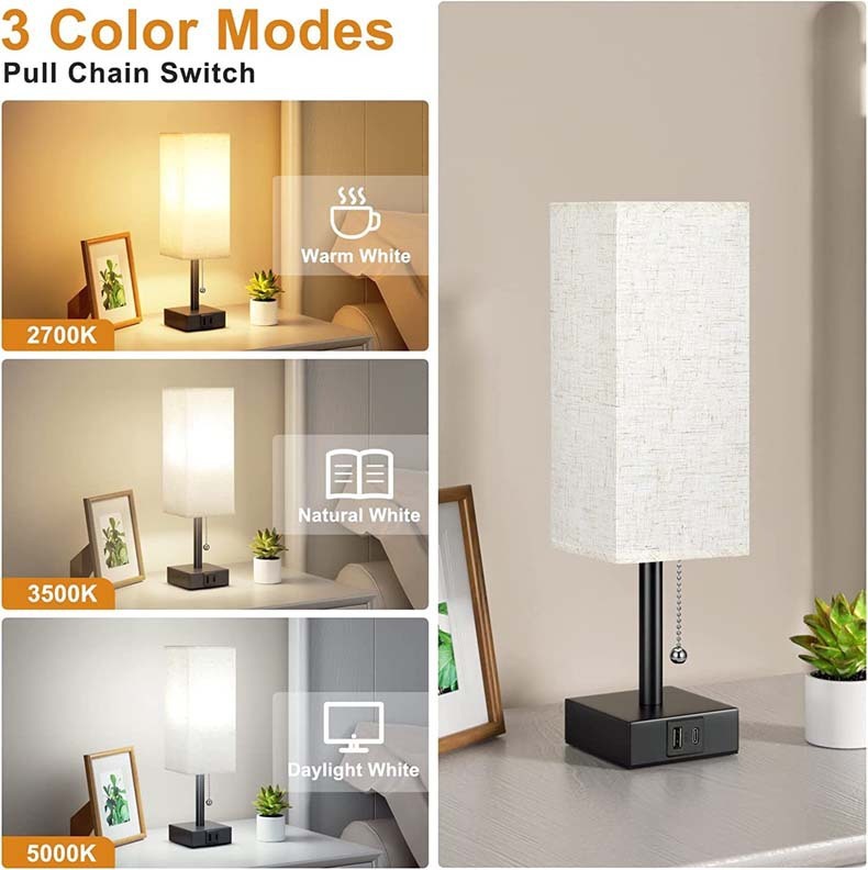 Bedside Table Lamp with USB Ports and 3 Brightness Levels