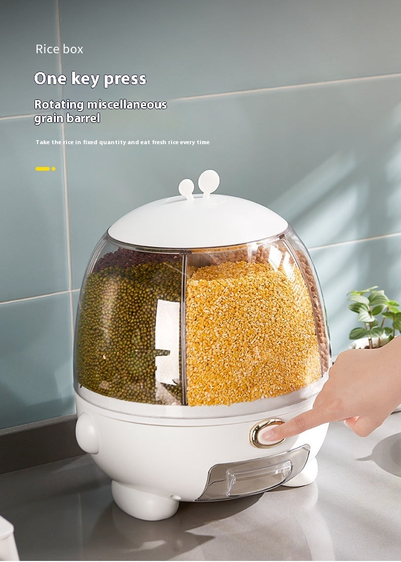 Rotatable multi-grain rice storage box.