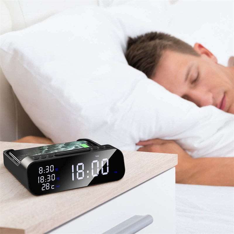 3-in-1 Wireless Charger with Temperature Tester and Multi-Alarm Clock