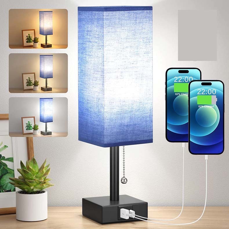 Bedside Table Lamp with USB Ports and 3 Brightness Levels