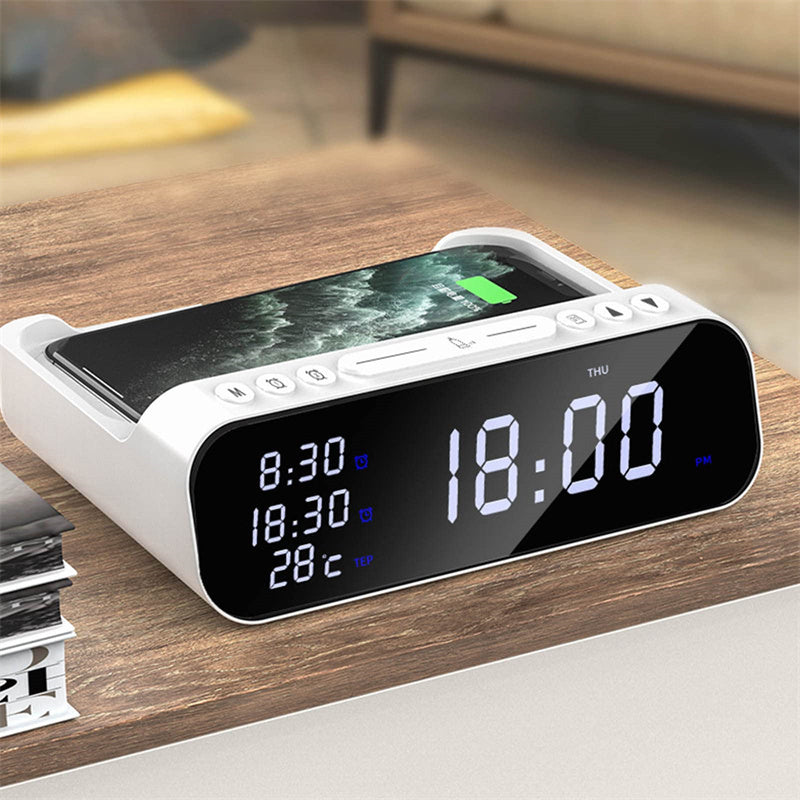 3-in-1 Wireless Charger with Temperature Tester and Multi-Alarm Clock