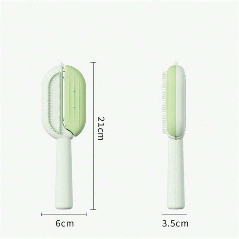 Self-cleaning pet grooming brush.