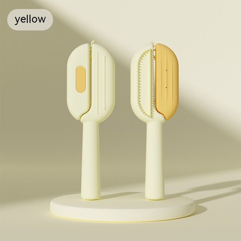 Self-cleaning pet grooming brush.