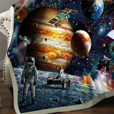 Cartoon Sloth and Outer Space Sherpa Fleece Blanket