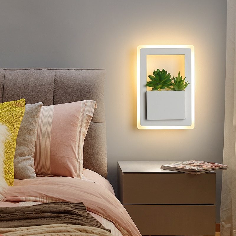 Modern White LED Wall Lamp with Plant Design