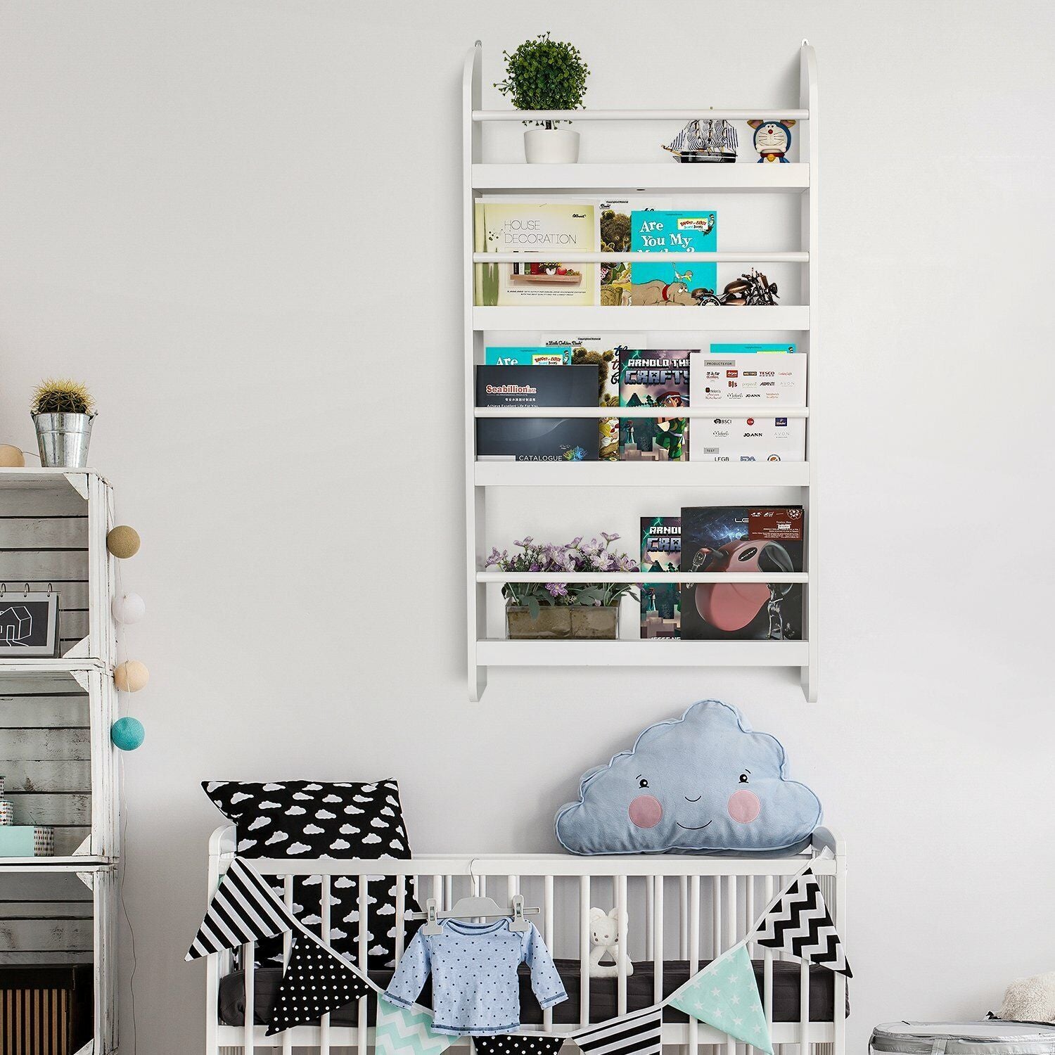 White Children Bookshelf Storage