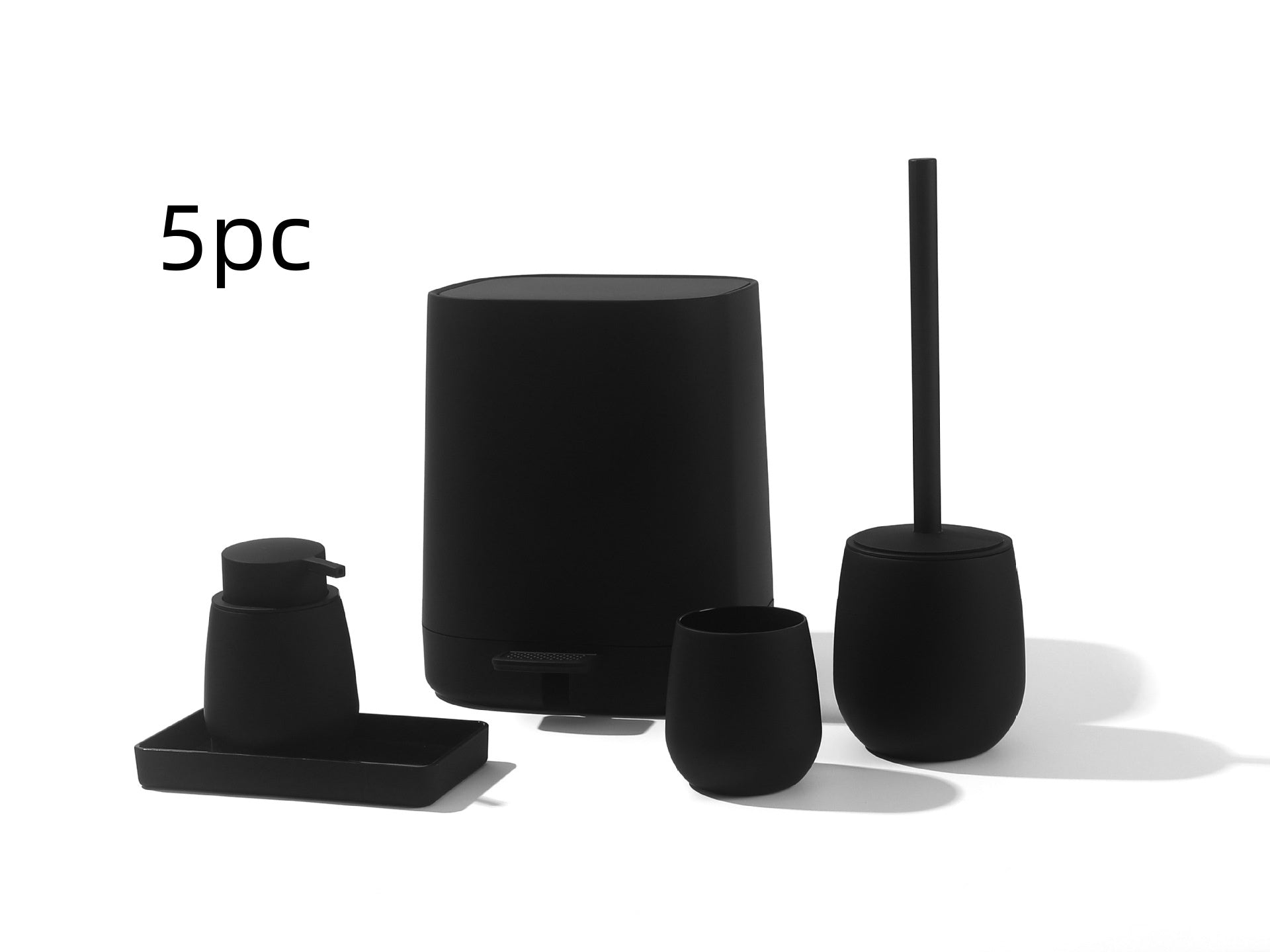 Bathroom Set: Trash Can, Soap Dispenser, Toothbrush Cup, Toilet Brush