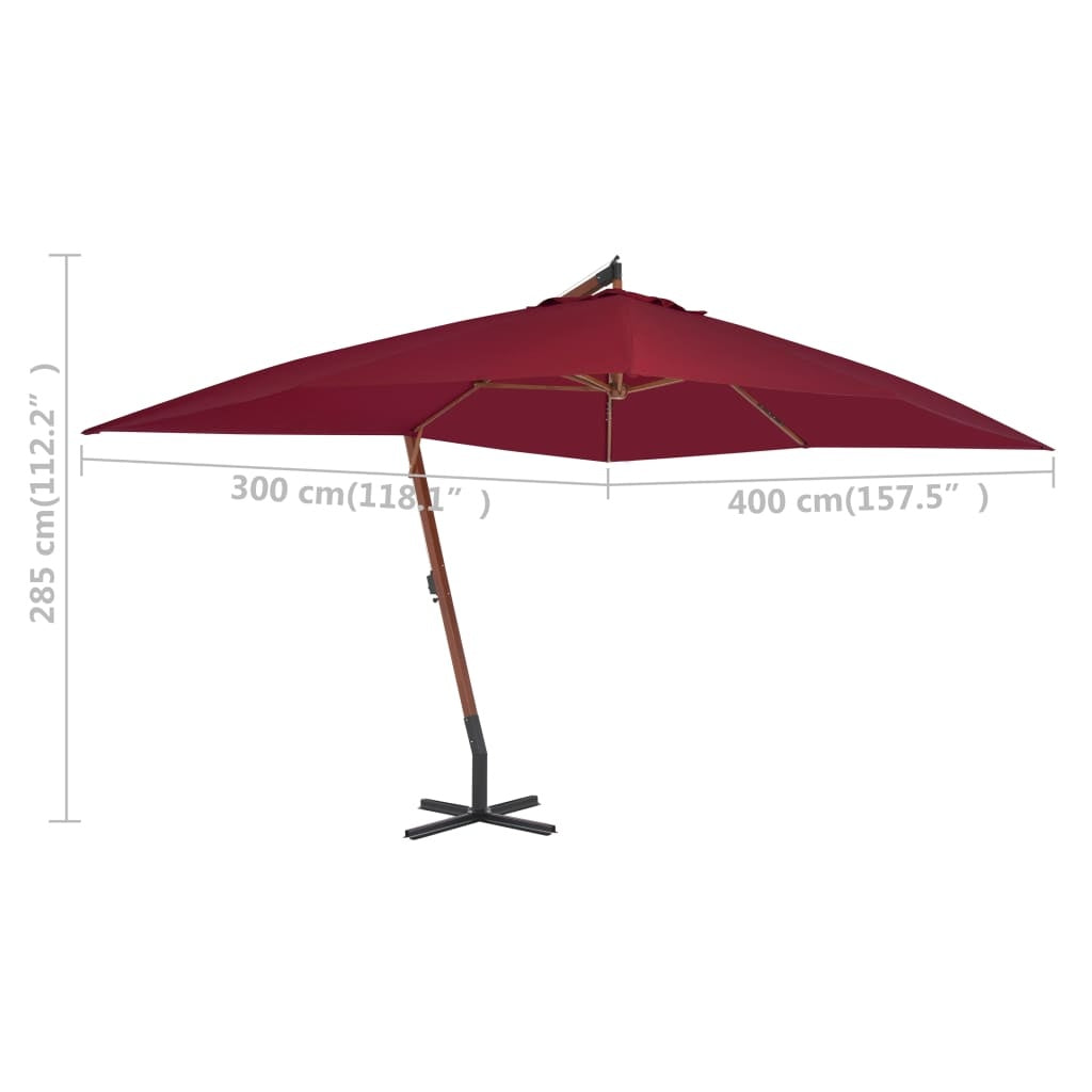 vidaXL Garden Parasol, 400x300 cm, Bordeaux Red.