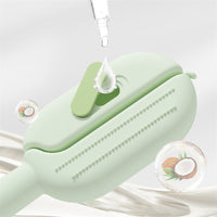 Self-cleaning pet grooming brush.