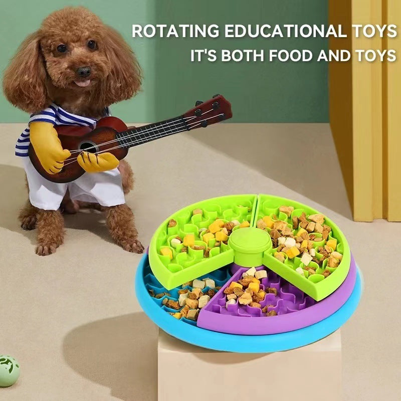 Rotating slow feeder pet bowl.