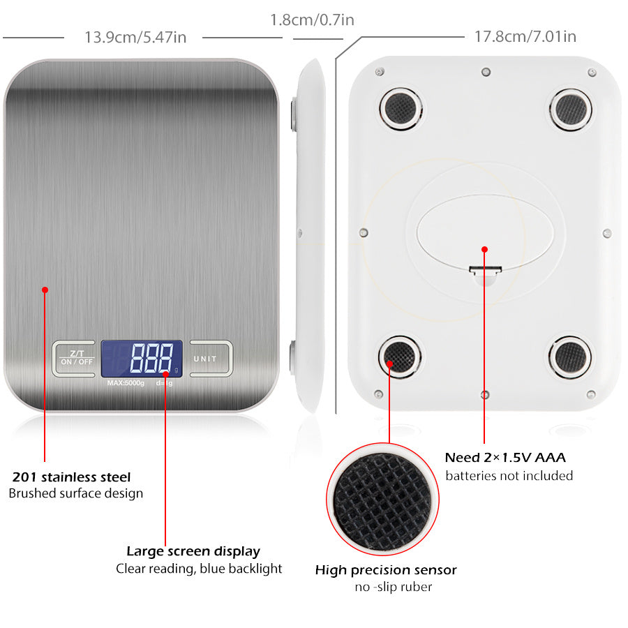 Digital Kitchen Scale: 5KG/11lb Capacity.