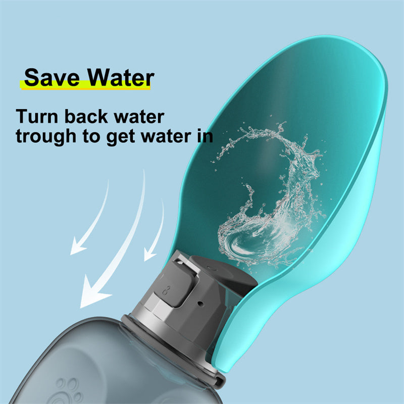 Portable 800ml dog water bottle.