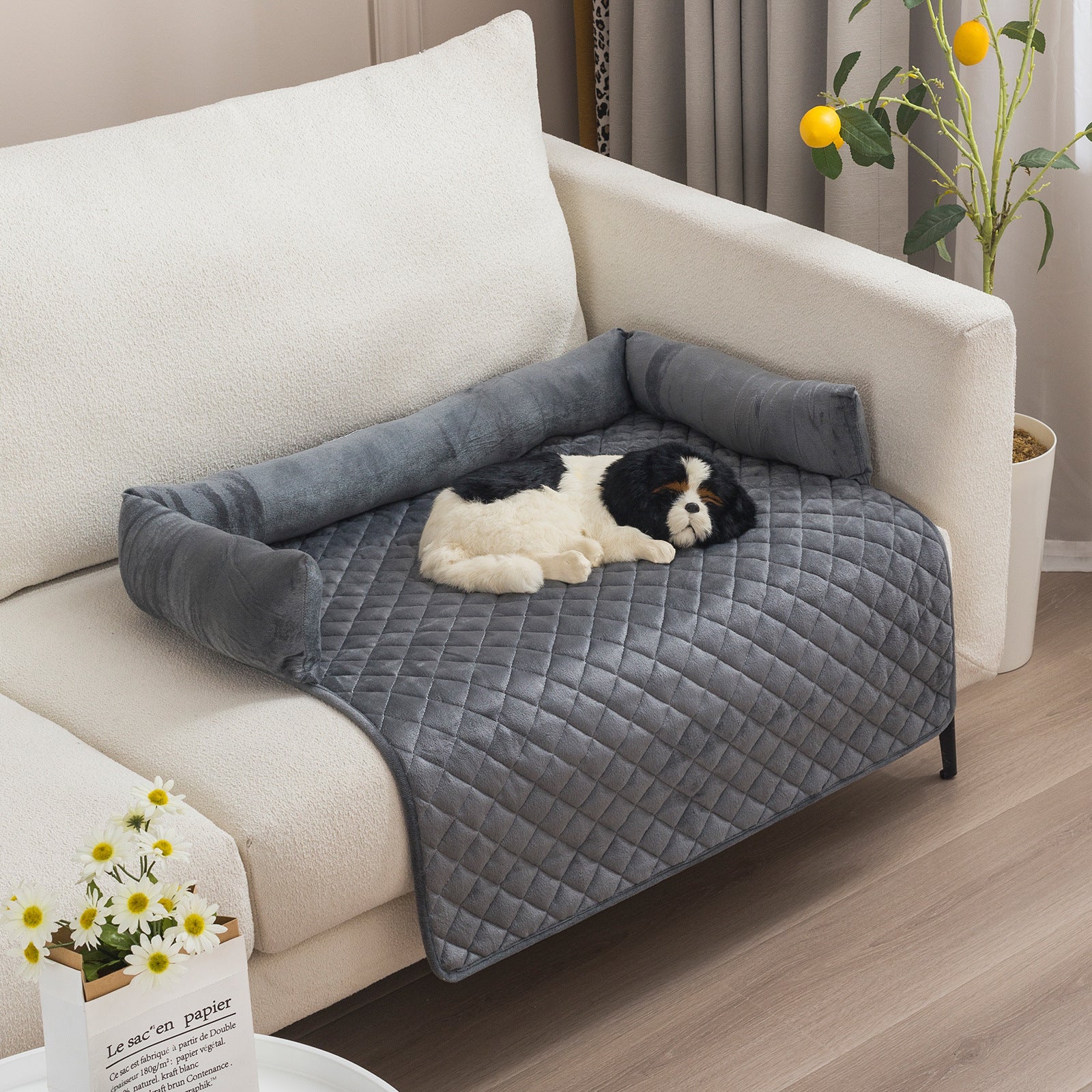 Large dog sofa bed with cushion.