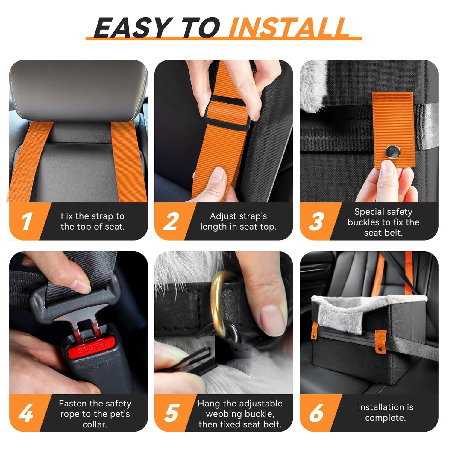 Portable Dog Car Booster Seat with Safety Leash