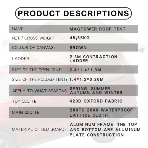 Rooftop Tent, Waterproof 280TC fabric, portable camping essential.