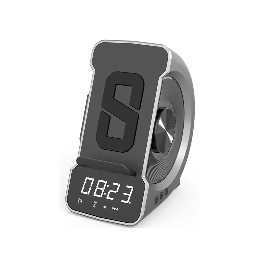 Portable Bluetooth speaker with wireless charging.
