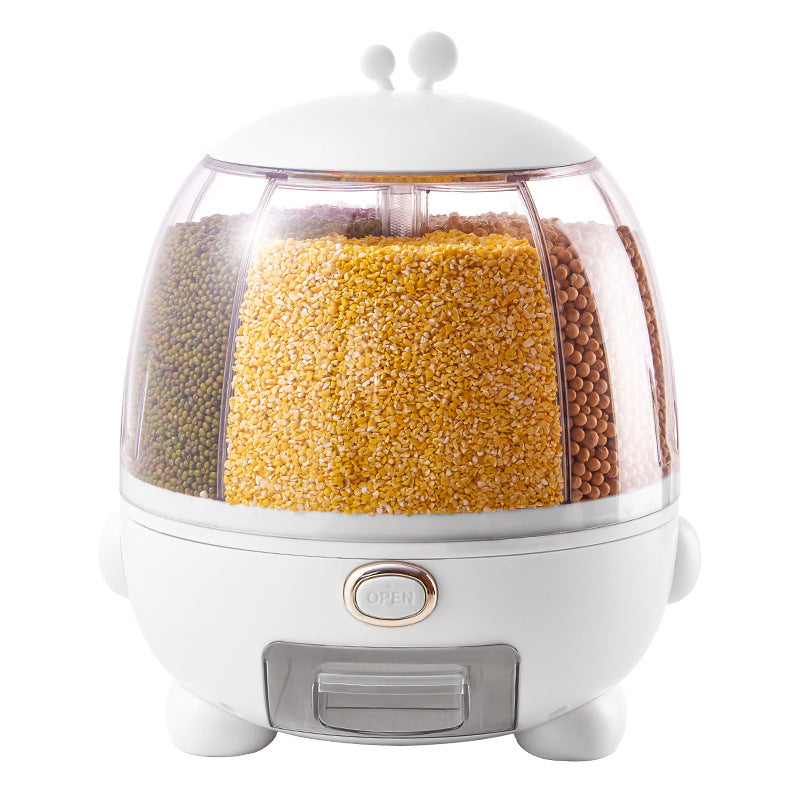 Rotatable multi-grain rice storage box.