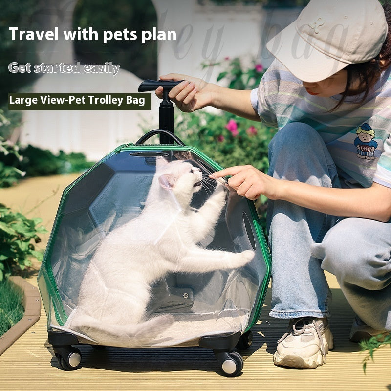 Portable Transparent Pet Trolley Suitcase.