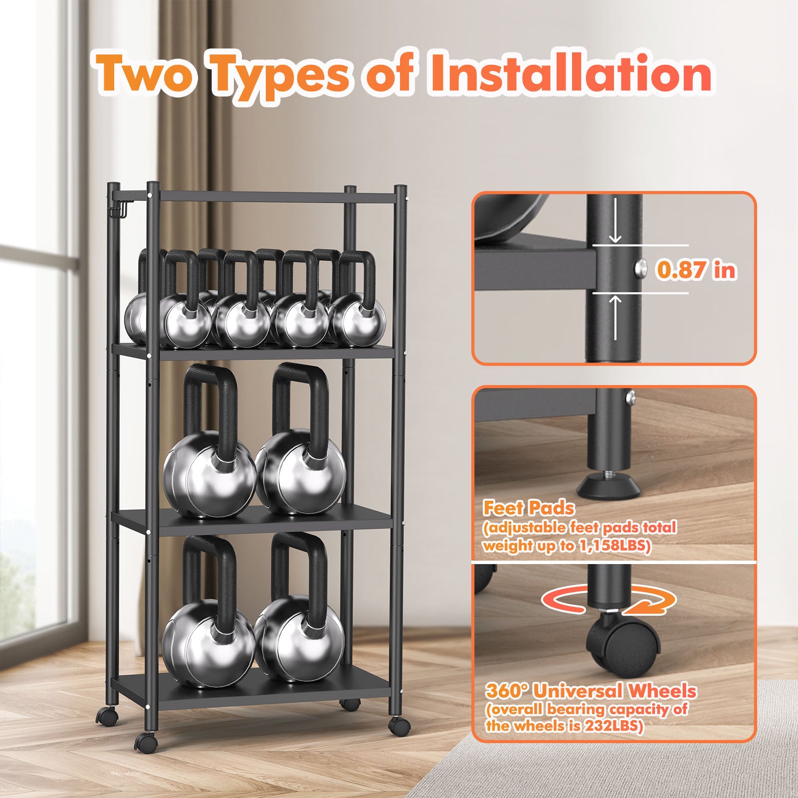 4-Tier Adjustable Kitchen Bakers Rack with Wheels.
