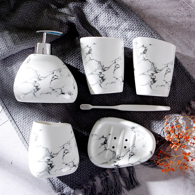Marble Texture Ceramic Bathroom Cup Set
