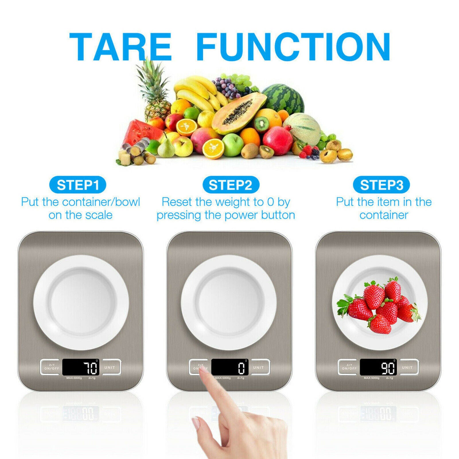 Digital Kitchen Scale: 5KG/11lb Capacity.