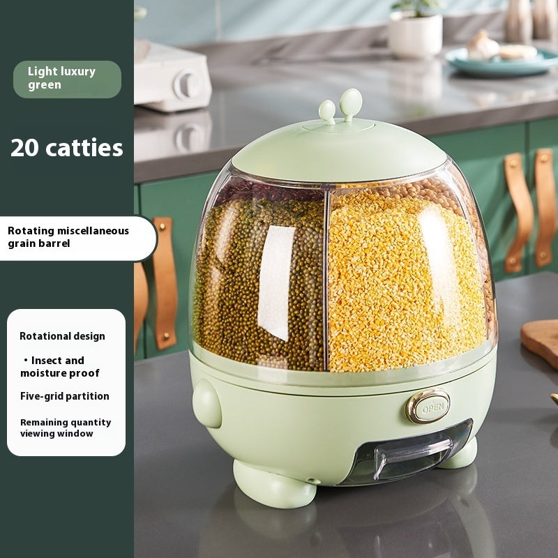Rotatable multi-grain rice storage box.