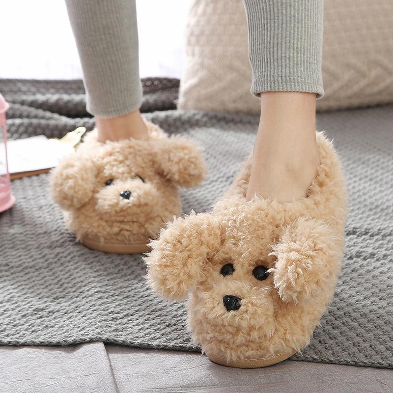 Winter warm dog plush slippers for women.