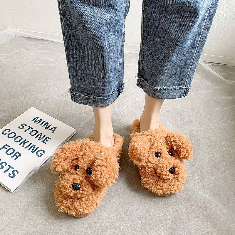 Winter warm dog plush slippers for women.
