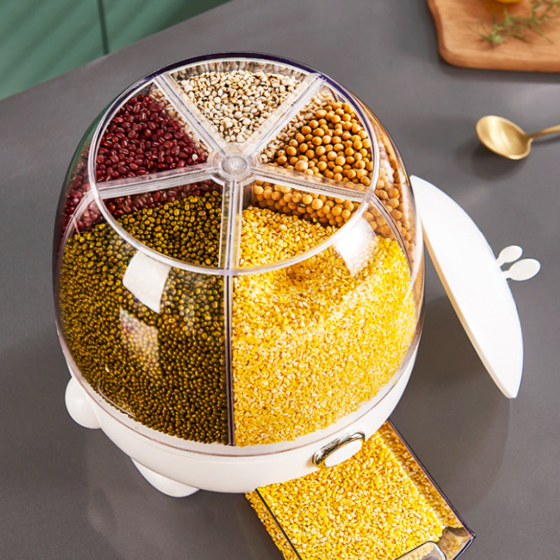 Rotatable multi-grain rice storage box.