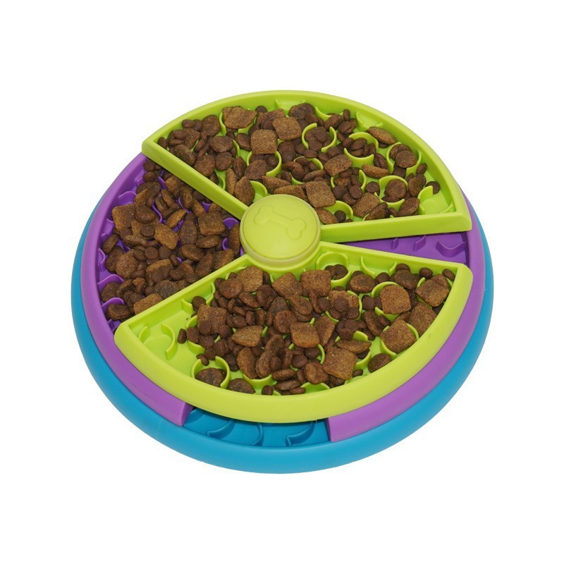 Rotating slow feeder pet bowl.