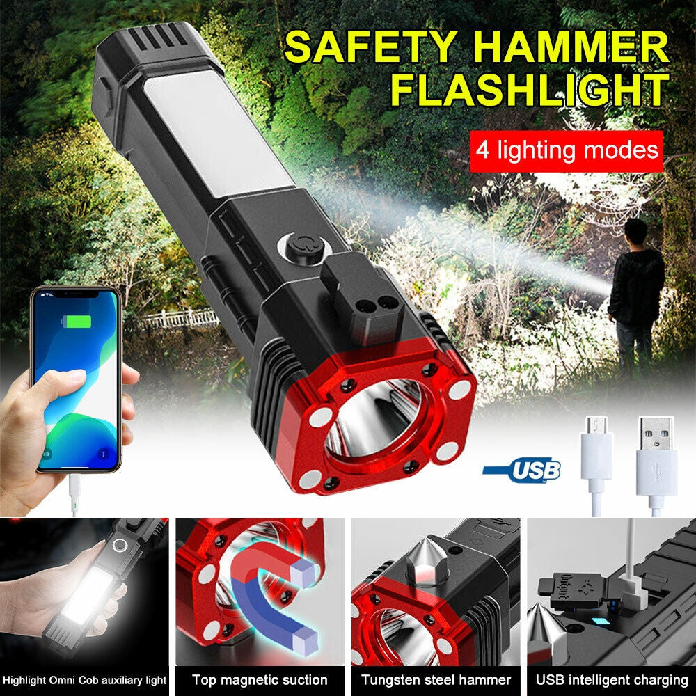 Multifunctional Car Safety Hammer with Emergency Flashlight and Power Bank