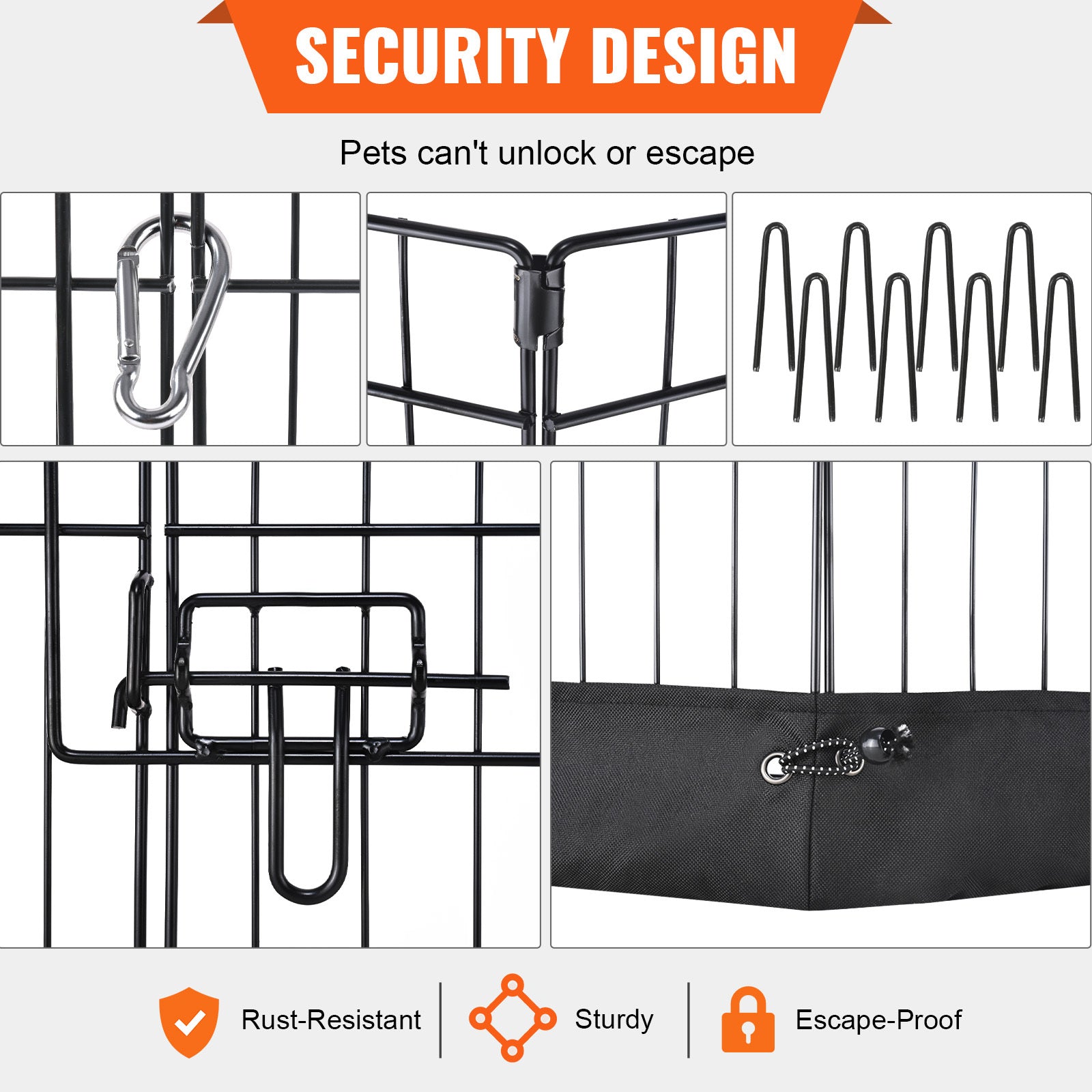 VEVOR Dog Playpen, 8-Panel Foldable Metal Pet Fence with Cover and Pad, 24in for Small/Medium Pets.